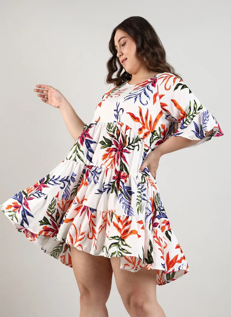 Instafab Plus Foliage Flared Dress