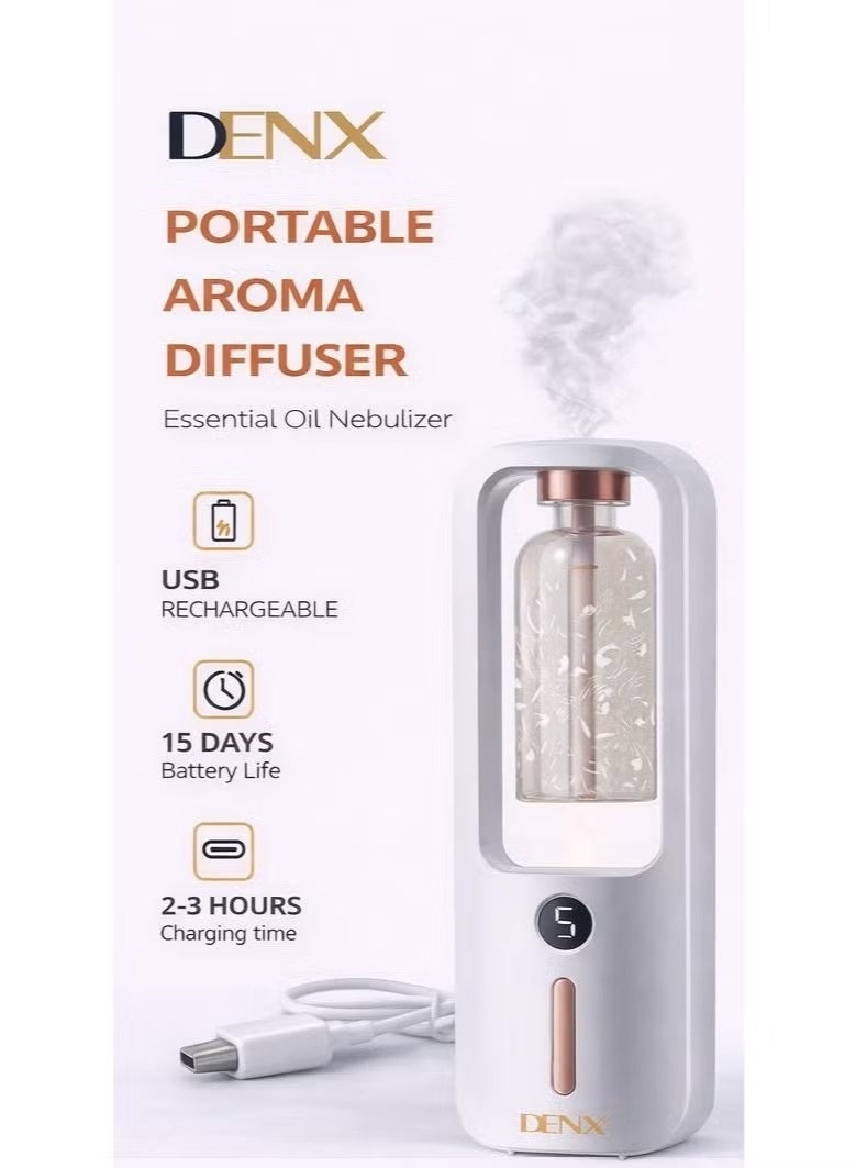 DENX DX1910 Portable Aroma Diffuser, Essential Oil Nebulizer, USB Rechargeable, Type-C Charging, 5 Mist Levels, 15-Day Battery Life, Wireless Fragrance Diffuser for Home Office Car - Image 5