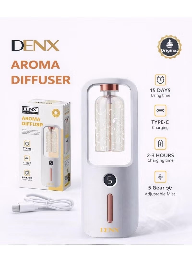 DENX DX1910 Portable Aroma Diffuser, Essential Oil Nebulizer, USB Rechargeable, Type-C Charging, 5 Mist Levels, 15-Day Battery Life, Wireless Fragrance Diffuser for Home Office Car - Image 1