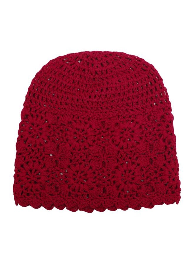 ZLYC Women Cotton Crochet Slouchy Beanie Hat Handmade Knit Summer Skull Cap, Solid Red, One Size - Image 4