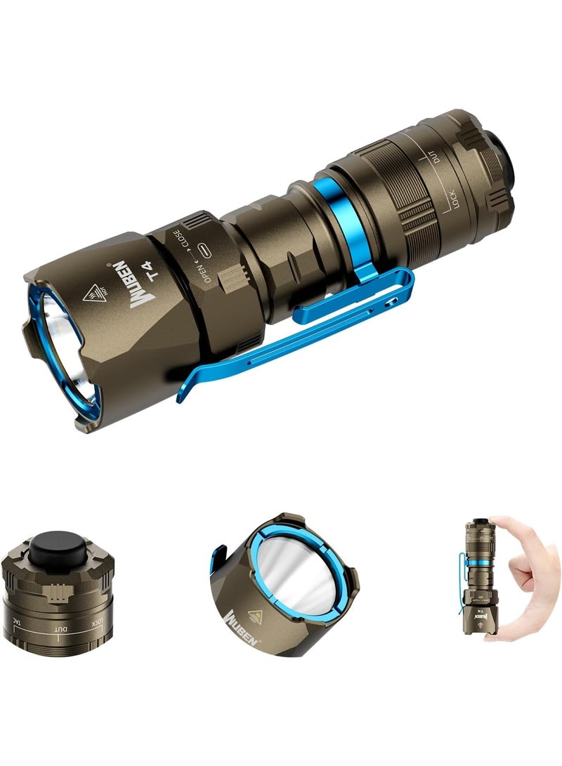 WUBEN T4 Tactical Flashlight Rechargeable, EDC Flashlight 850 High Lumen, 1315ft Long Throw Torch, IP68 Waterproof Camping Torch for Home, Inspection, Work - Image 1