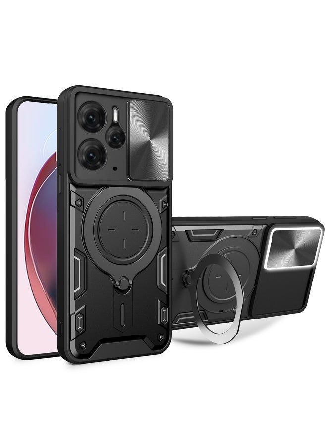 SanHu for realme 14 5G Case, Slide Camera Lens Cover, Magnetic Ring Holder Kickstand Protective Phone Case for realme 14 5G, Black