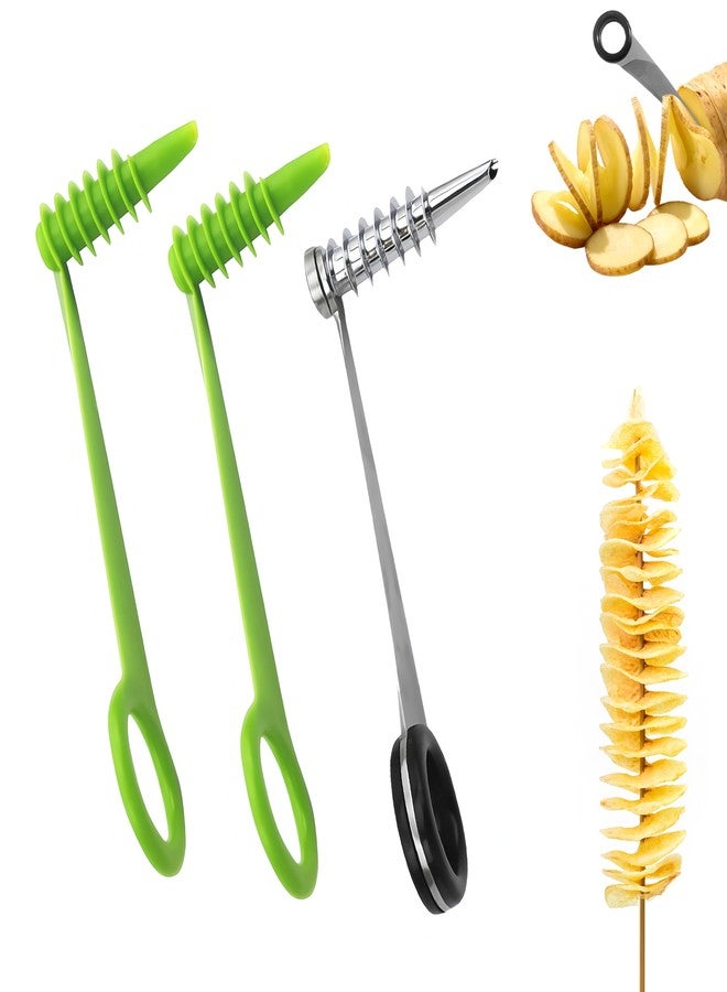BADAO 3PCS Spiral Cutter,Piranha Spiral Cutter,Potato Cutters Peelers,Stainless Steel&Plastic Flower Curler,Manual Spiral Slicer for Boiled Eggs,Tomato,Zucchini,Vegetables,Cucumbers and Carrots,Kitchen Tool - Image 1