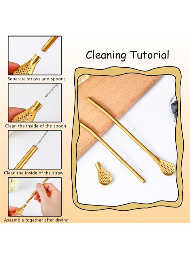 هومستر القش، 4 قطع ماتي شاي بومبيلا شراب القش مع مجموعة فرش التنظيف، الذهب - Image 4