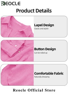 REOCLE Women's 2 Piece Outfit Linen Lapel Long Sleeve Shirt & Wide Leg Pants Sets Spring Autumn Casual Solid Color Loungewear  - Image 4