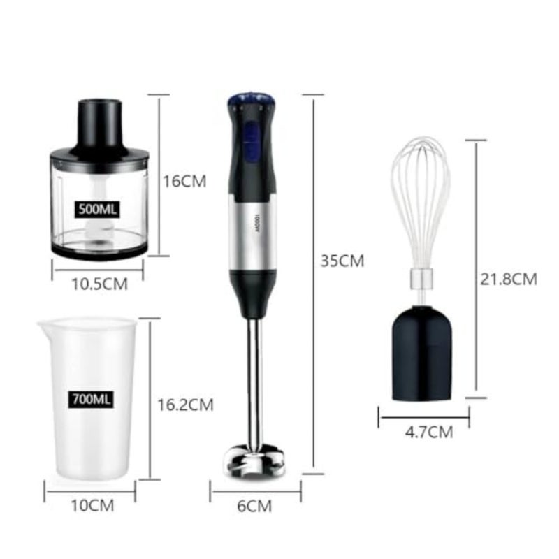 Kitchen hand blender set, stainless steel body, black color, 4-in-1 multifunctional with 1000W power and 5-speed control - Image 3
