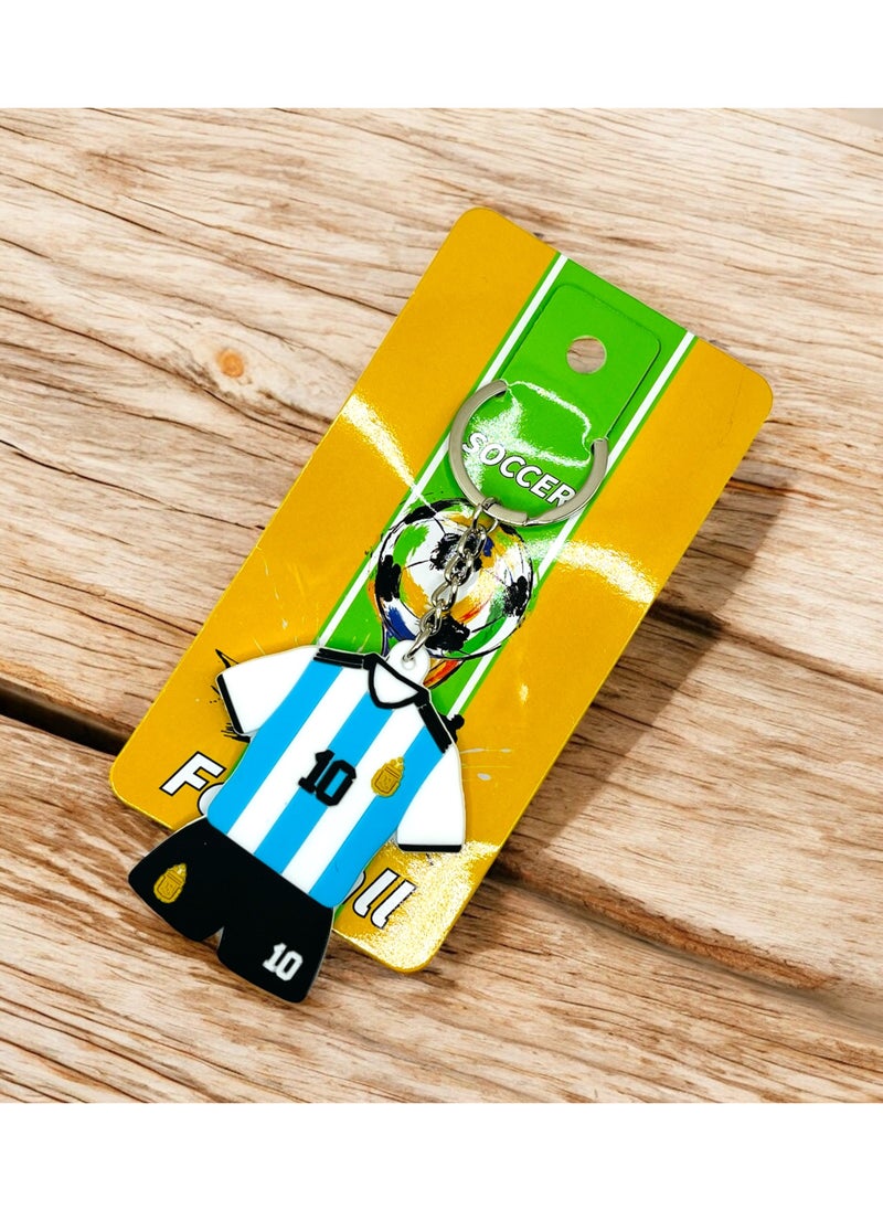 MARIO DRAFTS Jersey Keychain Number 10 Messi Blue and White Stripes Football Uniform Design  - Image 3