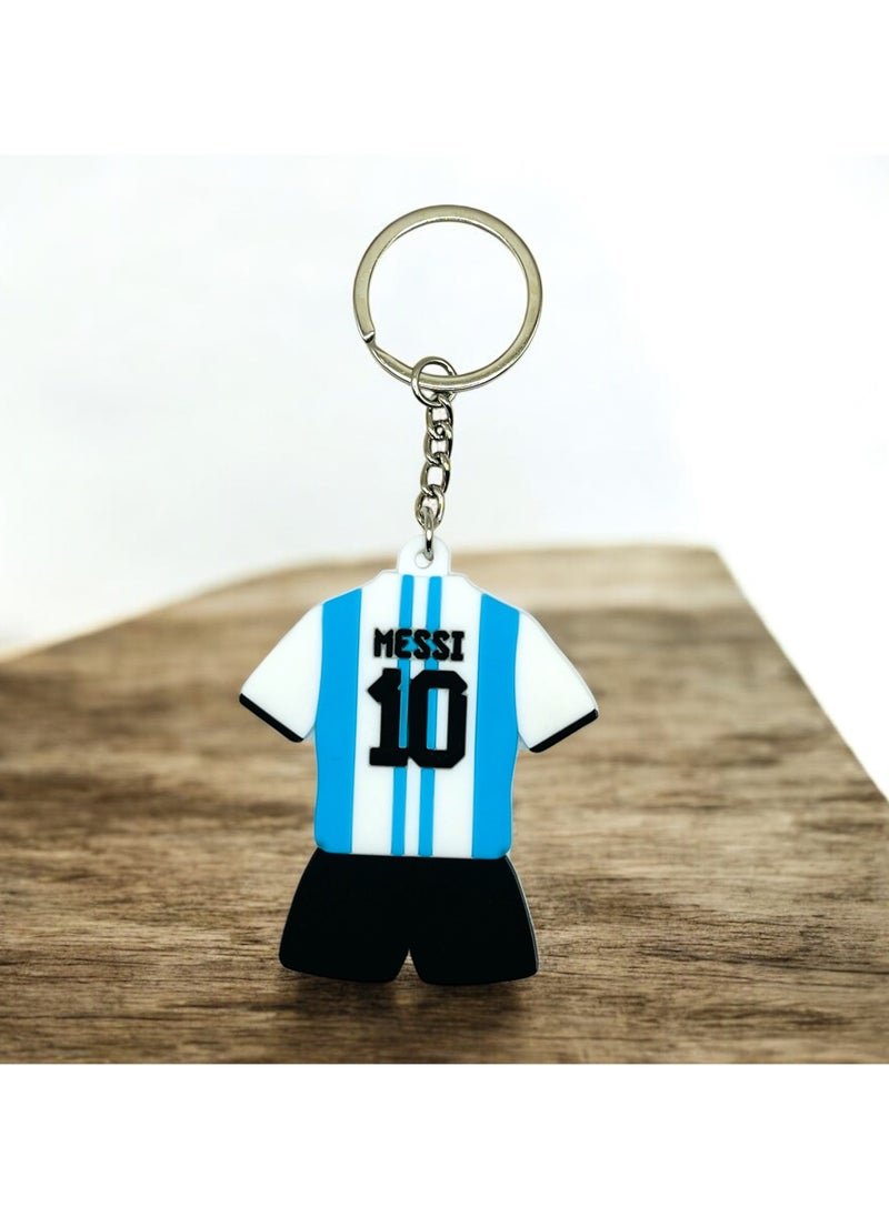 MARIO DRAFTS Jersey Keychain Number 10 Messi Blue and White Stripes Football Uniform Design  - Image 4