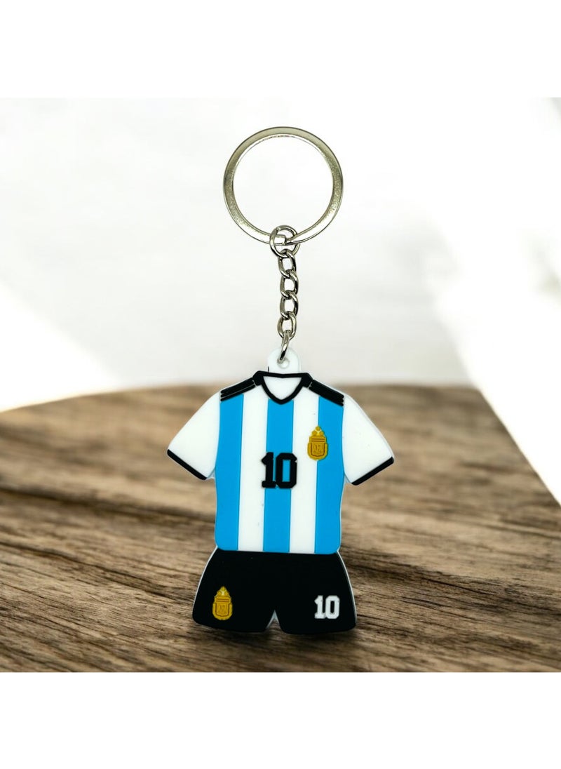 MARIO DRAFTS Jersey Keychain Number 10 Messi Blue and White Stripes Football Uniform Design  - Image 5