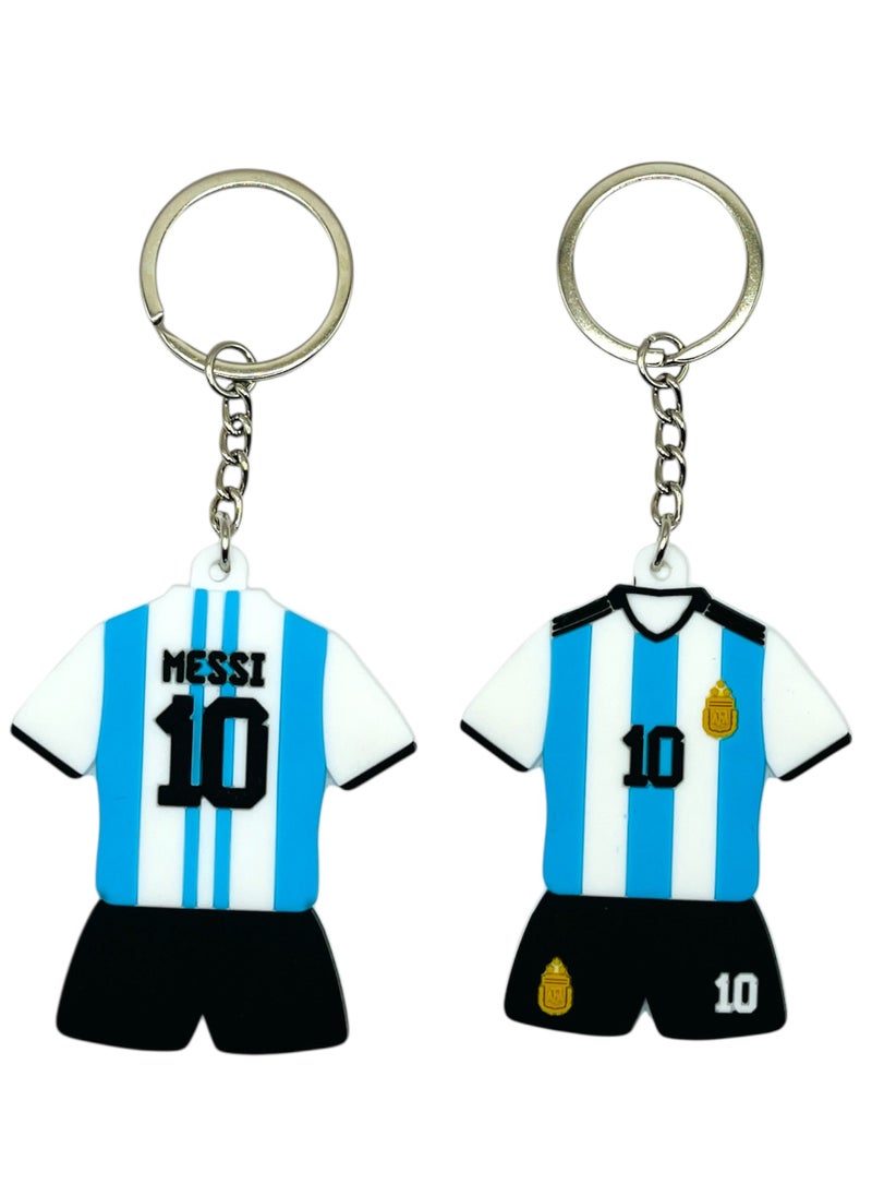 MARIO DRAFTS Jersey Keychain Number 10 Messi Blue and White Stripes Football Uniform Design  - Image 1