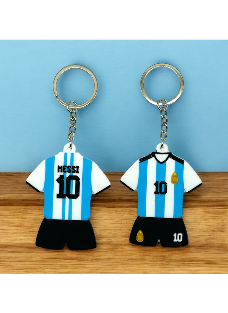 MARIO DRAFTS Jersey Keychain Number 10 Messi Blue and White Stripes Football Uniform Design  - Image 2