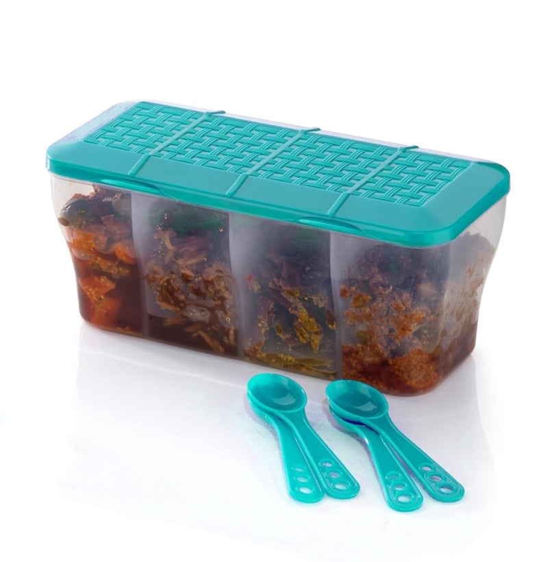 Xmart India Multipurpose Plastic Storage Box and Organiser, Spice Boxes for Kitchen,4 Grid Storage Containers Grocery,Cereal,Kitchen Accessories Items for Home 1800 Ml with 4 Spoons (Pista) - Image 2