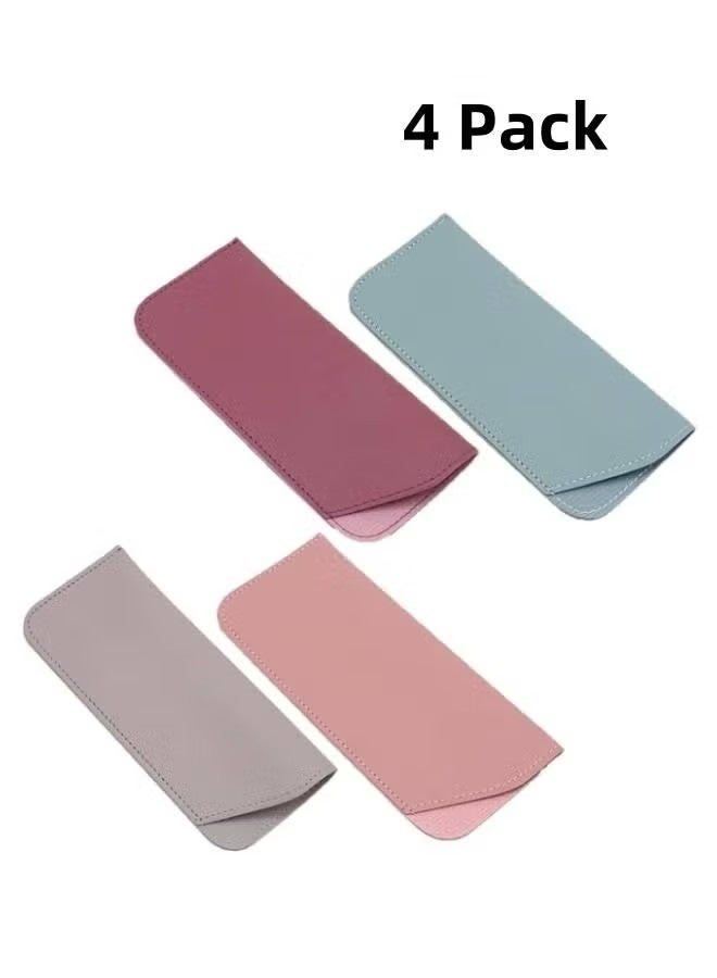 4 Pack Soft Glasses Cases, Leather Sunglasses Cases for Women & Men, Slim Eyeglasses Case - Image 1