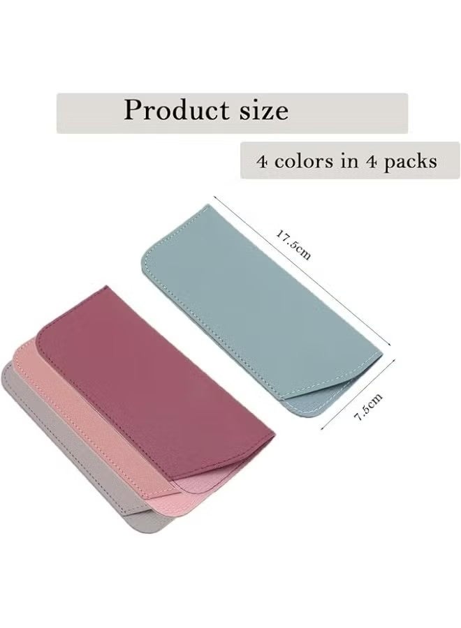 4 Pack Soft Glasses Cases, Leather Sunglasses Cases for Women & Men, Slim Eyeglasses Case - Image 2