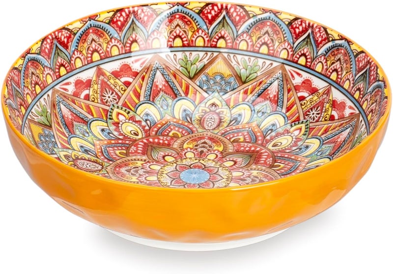 Ronanemon 75 Oz Serving Bowls,Bohemian Style Large Porcelain Dishes for Entertaining Parties,Big Bowls for Eating Soup, Salad, Pasta, Fruit, Chips, 10.3 Inch Diameter (orange) - Image 1