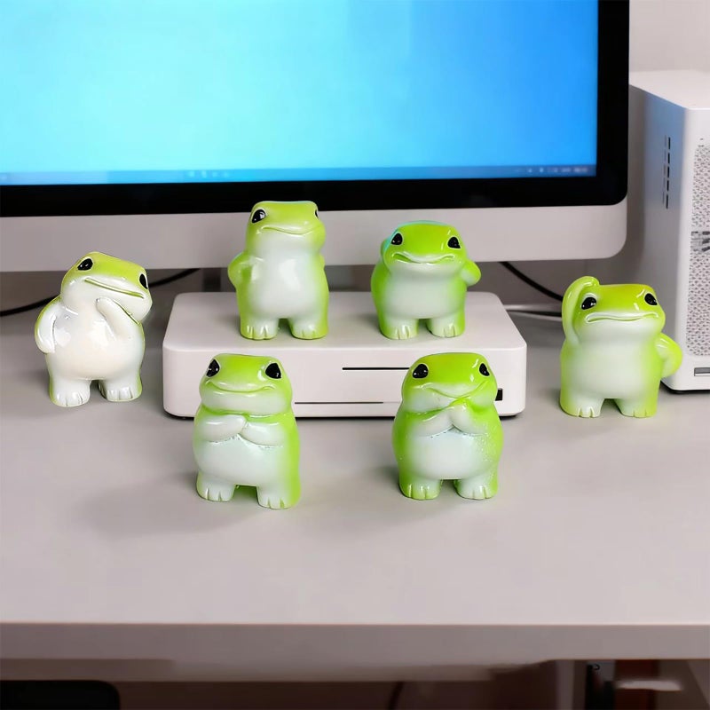 SOFREELIU Set of 6 Mini Resin Animals Frogs Figurines, Mini Resin Figures Tiny Animals Bulk Miniature Figures to Hide Tiny Frog Statue Decorations for Desk - Image 5