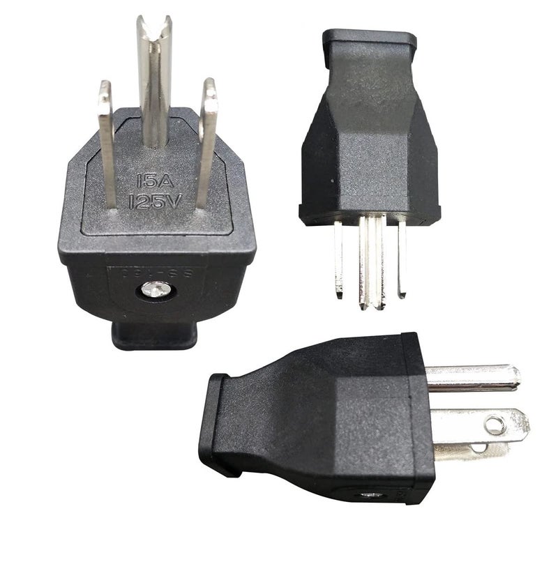 WOWSOME WOWSOME USA Plug 3 Pin 15A 125V Wiring Male Top Plug for USA Japan Canada Mexico Philippines Three Pin Plug Set of 2 Black - Image 4