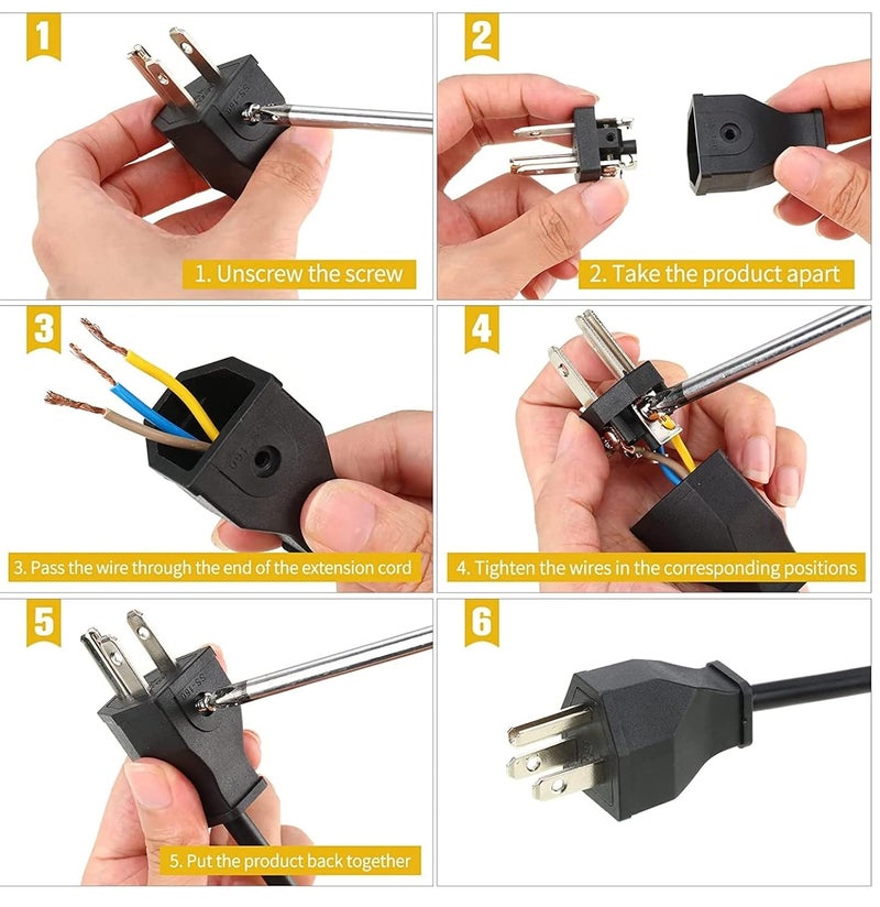 WOWSOME WOWSOME USA Plug 3 Pin 15A 125V Wiring Male Top Plug for USA Japan Canada Mexico Philippines Three Pin Plug Set of 2 Black - Image 3