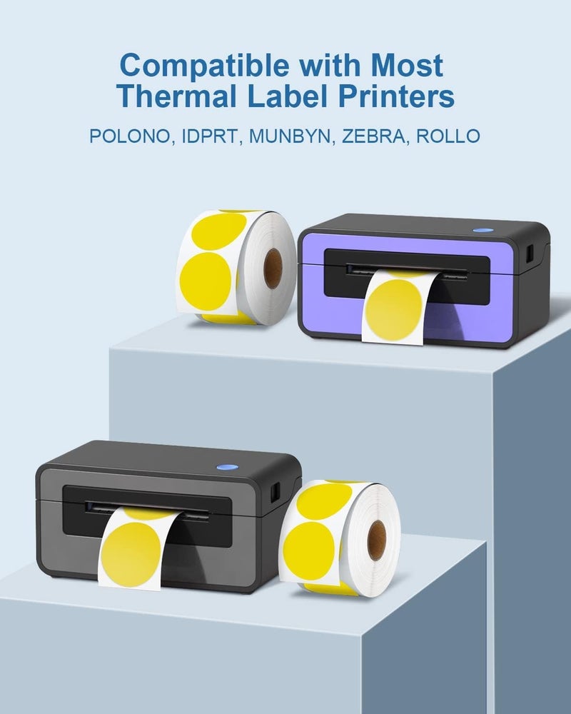 Excefore Thermal Sticker Labels, 5cm Pink Self-Adhesive Round Direct Thermal Labels, Multi-Purpose Roll Sticker Labels for DIY Logo Design, QR Code, Name Tag, Inventory-Pink 600 Labels/1 Roll, Yellow - Image 2