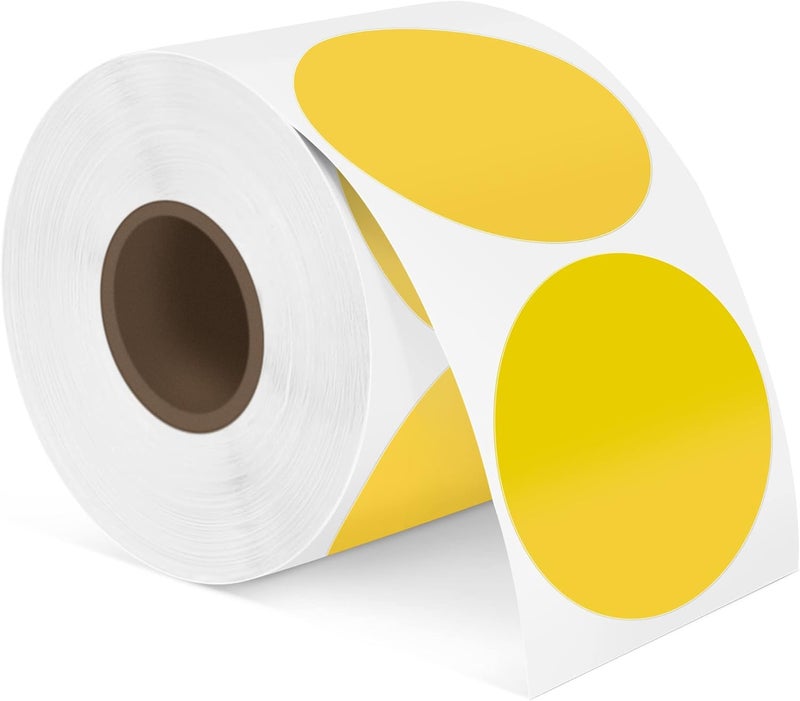Excefore Thermal Sticker Labels, 5cm Pink Self-Adhesive Round Direct Thermal Labels, Multi-Purpose Roll Sticker Labels for DIY Logo Design, QR Code, Name Tag, Inventory-Pink 600 Labels/1 Roll, Yellow - Image 1