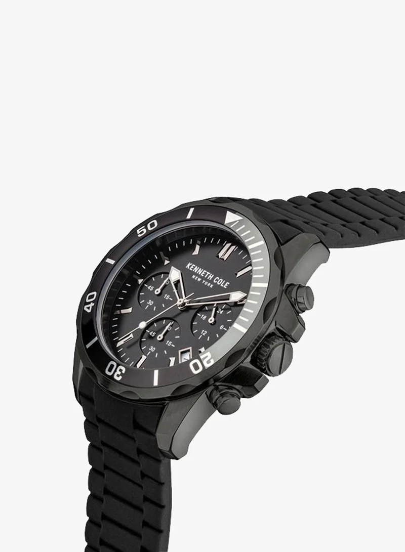 Kenneth Cole New York Dress Sport Black Dial Black Silicone Bracelet Watch for Men 43mm