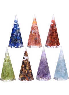 rockcloud Rockcloud 7 Chakra Hexagonal Pyramids Crystal Stone Resin Energy Generator Blanacing Chakra for Yoga Reiki Meditaion, Pack of 7 