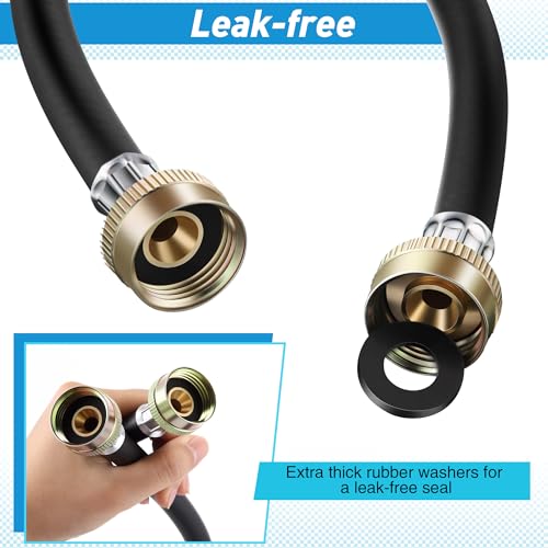 Dreyoo Y Mixer Hose Connector with Washing Machine Hose, 1FT Hot and Cold Water Supply Splitter and 6FT Washing Machine Connector(Black,Rubber) - Image 5