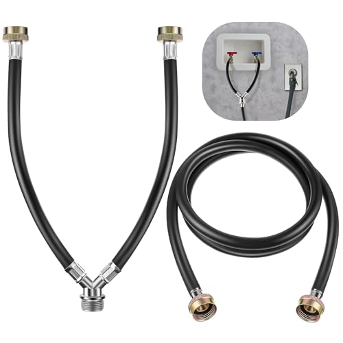Dreyoo Y Mixer Hose Connector with Washing Machine Hose, 1FT Hot and Cold Water Supply Splitter and 6FT Washing Machine Connector(Black,Rubber) - Image 1