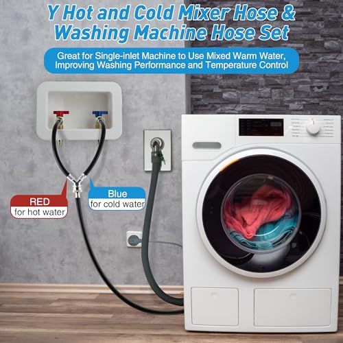 Dreyoo Y Mixer Hose Connector with Washing Machine Hose, 1FT Hot and Cold Water Supply Splitter and 6FT Washing Machine Connector(Black,Rubber) - Image 2