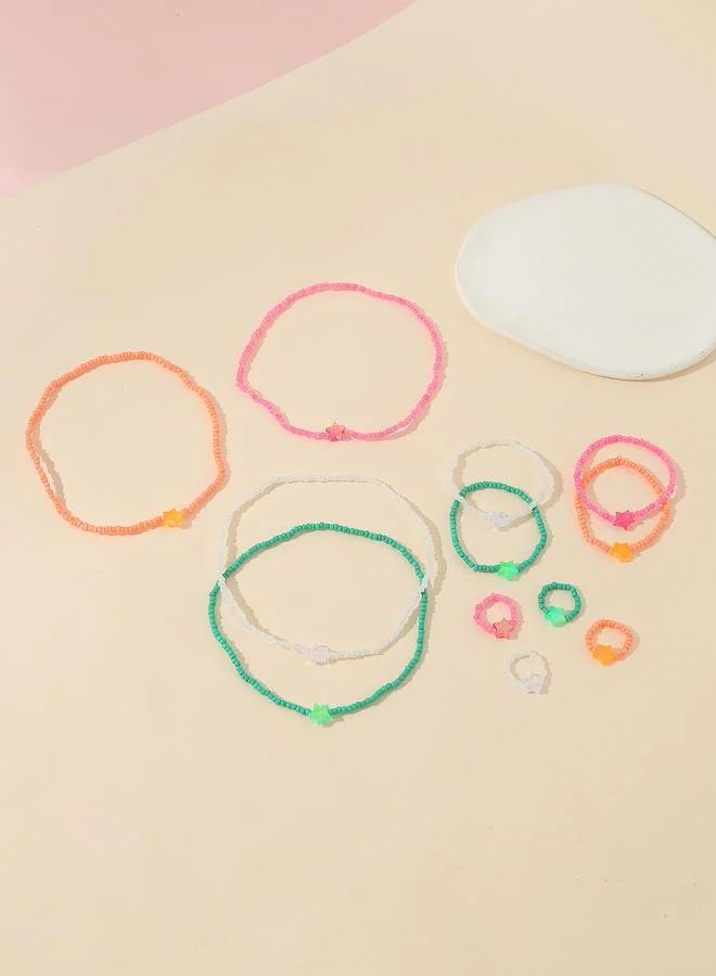 Take Two  Pack of 12 - Girls Multi-Color Star Charm Beaded Jewelry Set for Women | Best Price UAE