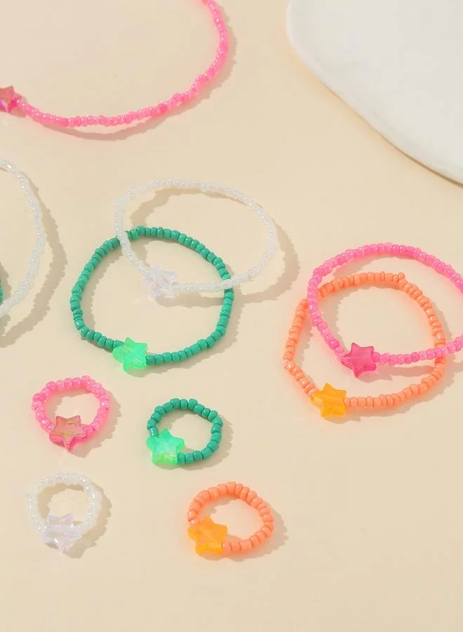 Take Two  Pack of 12 - Girls Multi-Color Star Charm Beaded Jewelry Set for Women | Best Price UAE