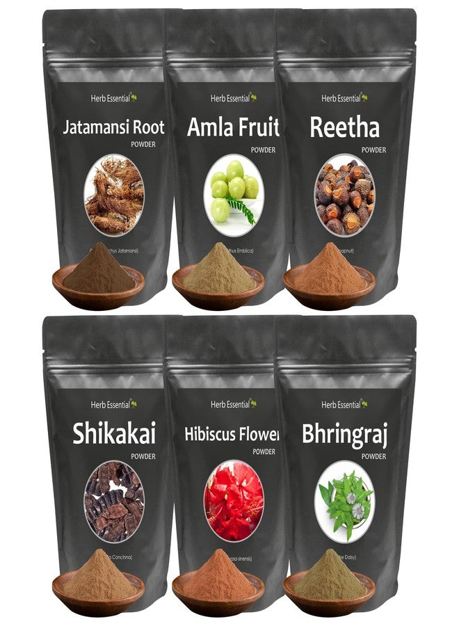 Herb Essential Jatamansi Root, Amla Fruit, Reetha, Shikakai, Hibiscus Flower, Bhringraj Powder - 25gm*6 | Natural Ayurvedic Blend | Promotes Hair Growth, Reduces Hair Fall, Enhances Skin Health - Image 1