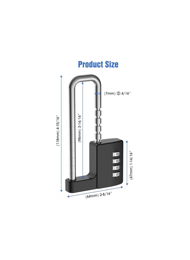 PROMASS PROMASS 1Pack Combination Lock, Cabinet Lock Gym Locker Lock Code Long Adjustable Shackle Lock, 4 Digit Combination Padlock, for School Locker, Storage, Fence, Gate, Cooler, Case, Black  - Image 2