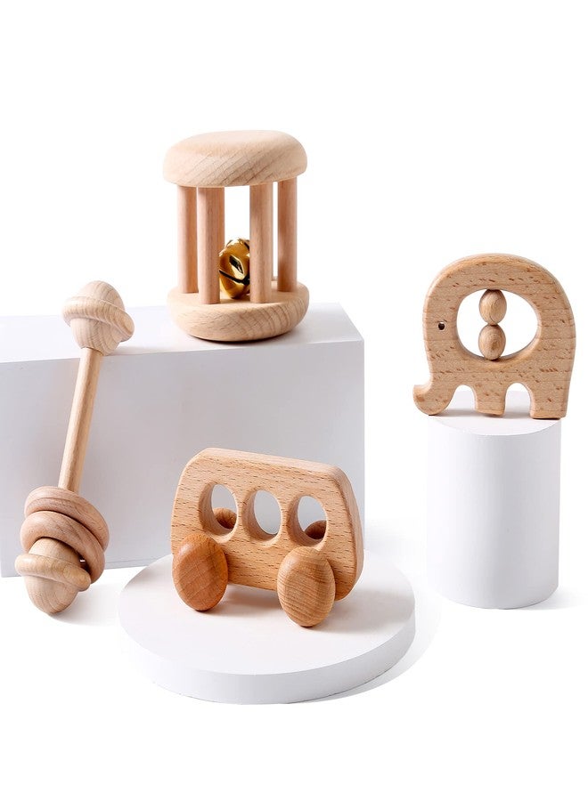let's make Organic Wooden Baby Rattle Toy Montessori Rattle Roller Waldorf Inspired Grasping Toddler Toys - Image 1