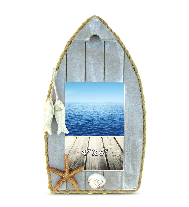 Puzzled CoTa Global Coastal Boat Photo Frame 4x6 Distressed Wood Starfish Photo Frame for Summer Vacation Memory Handmade Beach Sand Nautical Picture Frame For Tabletop 11 Inches