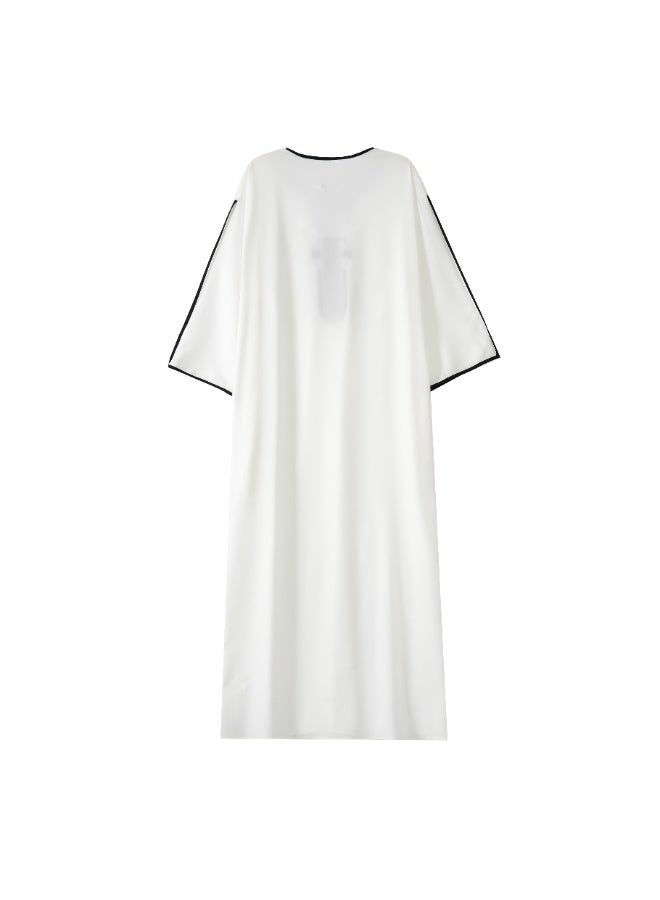 Men's Casual White Kandura with Embroidery, Short Sleeve Traditional Arabic Thobe - Image 2
