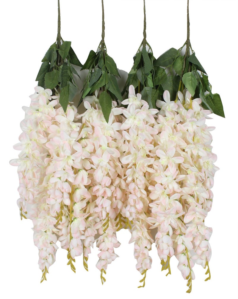 Duovlo Silk Wisteria Flower Artificial 2.13 Feet Hanging Wisteria Vine Fake Flower Bush String Home Party Wedding Decoration,Pack of 4 (Light Pink) - Image 1