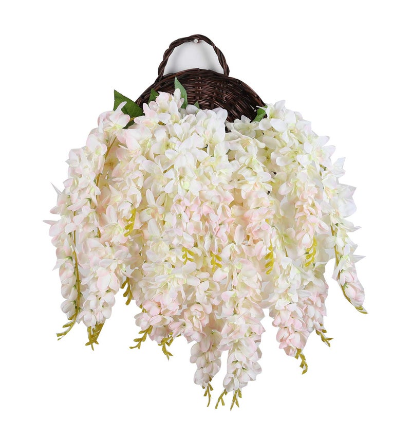 Duovlo Silk Wisteria Flower Artificial 2.13 Feet Hanging Wisteria Vine Fake Flower Bush String Home Party Wedding Decoration,Pack of 4 (Light Pink) - Image 2
