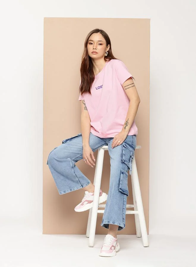 Difference of Opinion Women Boxy Slogan Print T-Shirt