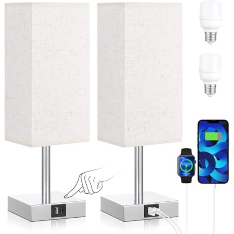 مصباح طاولة، مصابيح بجانب السرير تعمل باللمس مع منافذ USB A+C و3 إعدادات سطوع، مصباح منضدة لغرفة النوم وغرفة المعيشة متضمن - Image 2