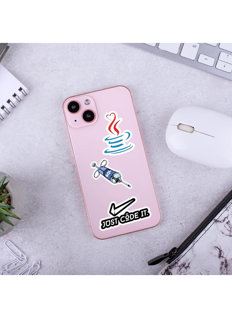 D2c D2C Programmer Coder Developer IT Professional Stickers Pack of 63 Glitter Finish Waterproof Stickers for Laptop Journal Scrapbook Diary Guitar Mobile  - Image 3