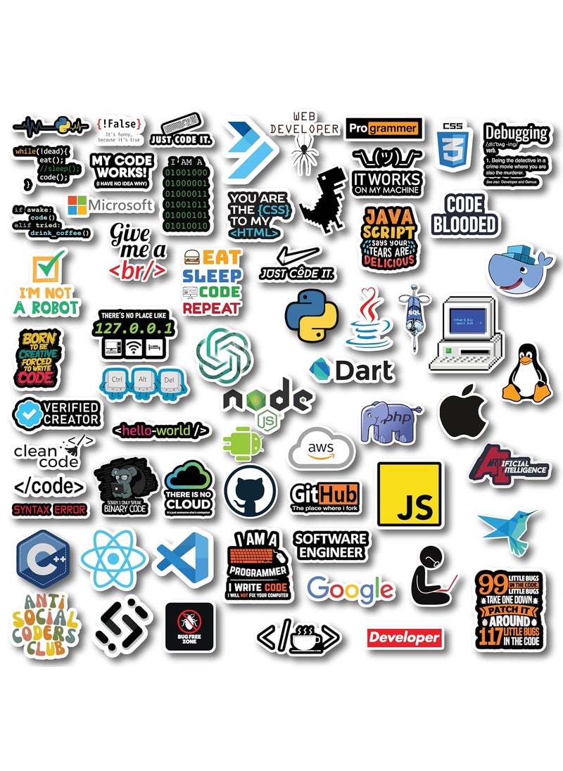 D2c D2C Programmer Coder Developer IT Professional Stickers Pack of 63 Glitter Finish Waterproof Stickers for Laptop Journal Scrapbook Diary Guitar Mobile  - Image 1