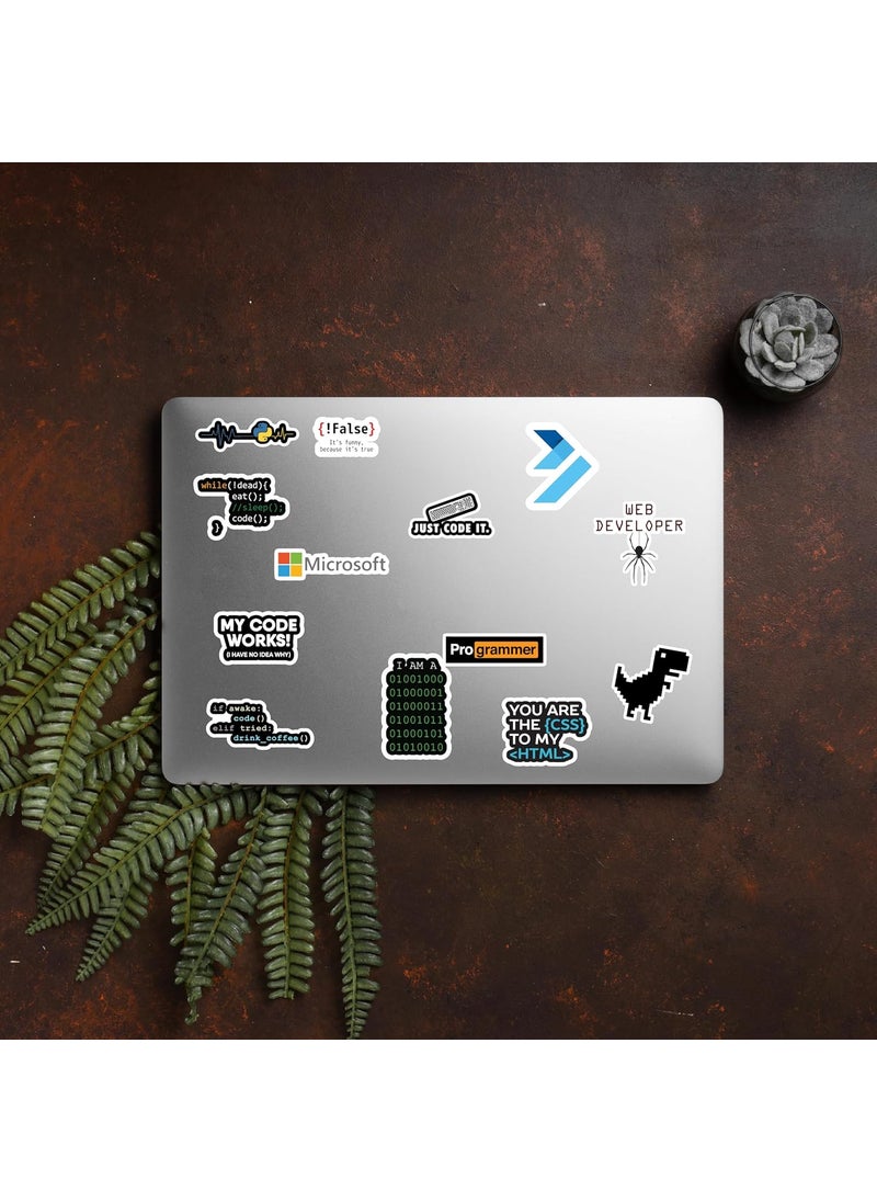 D2c D2C Programmer Coder Developer IT Professional Stickers Pack of 63 Glitter Finish Waterproof Stickers for Laptop Journal Scrapbook Diary Guitar Mobile  - Image 2