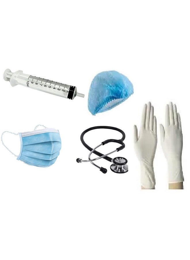 Fancy Dress World Doctor Coat dress for Kids | Doctor Lab dress Costumes for boys & girls | Doctor dress With Stethoscope, Mask, Injection, Cap, Gloves (Set Of 6) 3-4Yrs  - Image 4