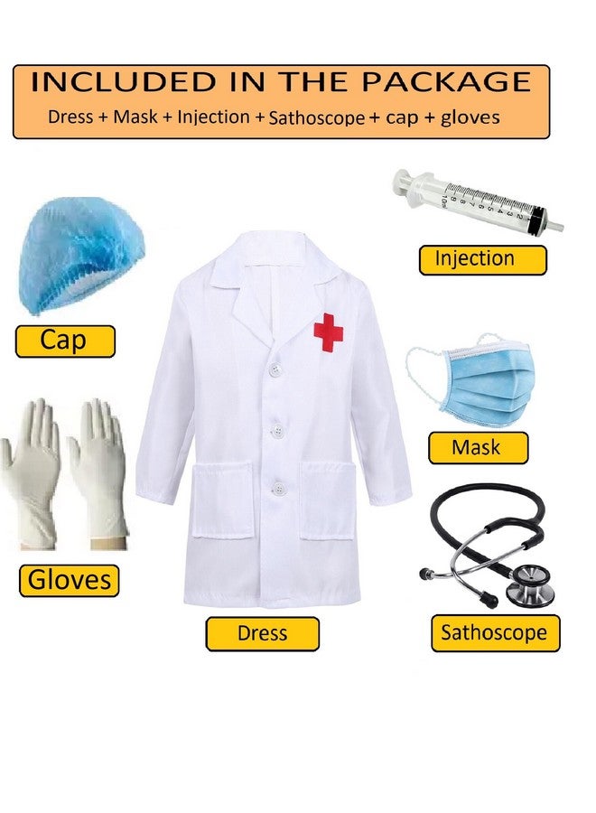 Fancy Dress World Doctor Coat dress for Kids | Doctor Lab dress Costumes for boys & girls | Doctor dress With Stethoscope, Mask, Injection, Cap, Gloves (Set Of 6) 3-4Yrs  - Image 3