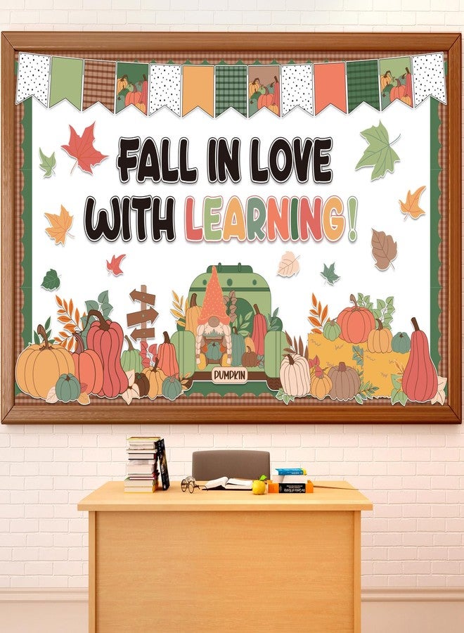 ojustbeok Thanksgiving Fall Gnome Classroom Bulletin Board Decorations Thanksgiving Pumpkin Paper Cutouts Fall in Love with Learning Decors for Autumn Pumpkin School Chalkboard Wall Decor Supplies - Image 1