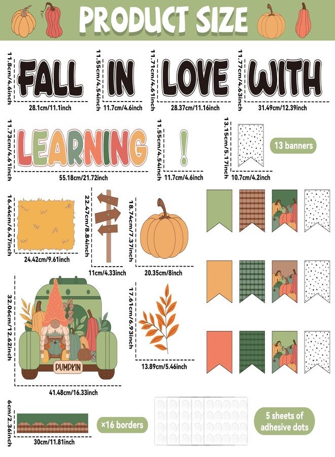 ojustbeok Thanksgiving Fall Gnome Classroom Bulletin Board Decorations Thanksgiving Pumpkin Paper Cutouts Fall in Love with Learning Decors for Autumn Pumpkin School Chalkboard Wall Decor Supplies - Image 2