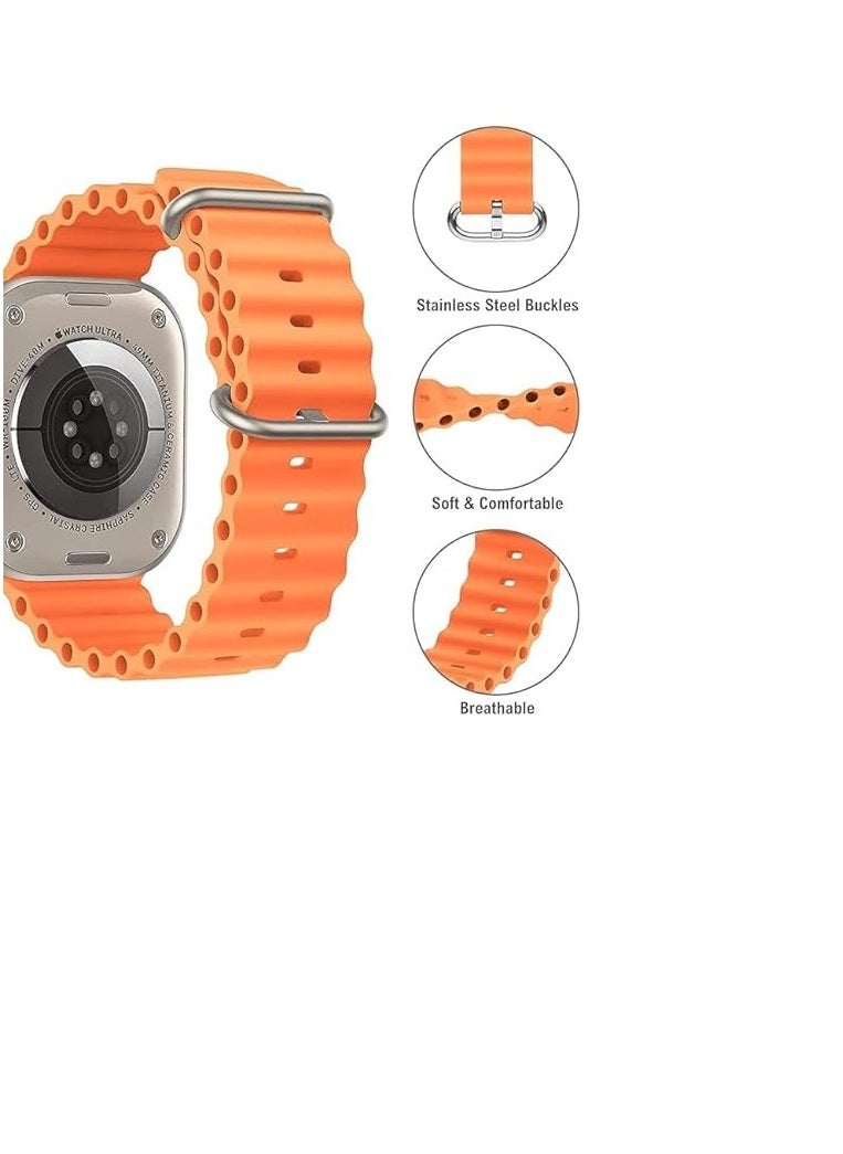 ماركة غير محددة - حزام مموج لساعة Apple Watch Ultra مقاس 49 مم، 45 مم، 44 مم، 42 مم، السلسلة 8/7/6/5/4/3/2/1 برتقالي - Image 1