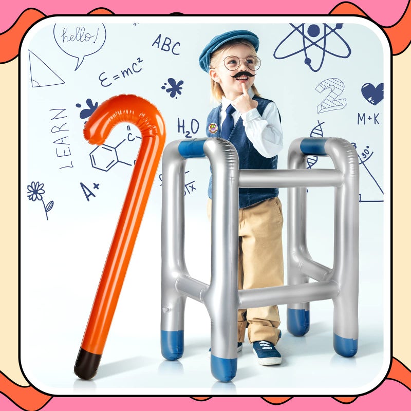 Zonon 2 Pcs Inflatable Walker and Cane Blow up Toy, Over The Hill Gag Gifts Cane Prop Funny Old Age Accessories for Little Teen 100th Day of School Retirement Dress up Party Decoration - Image 3
