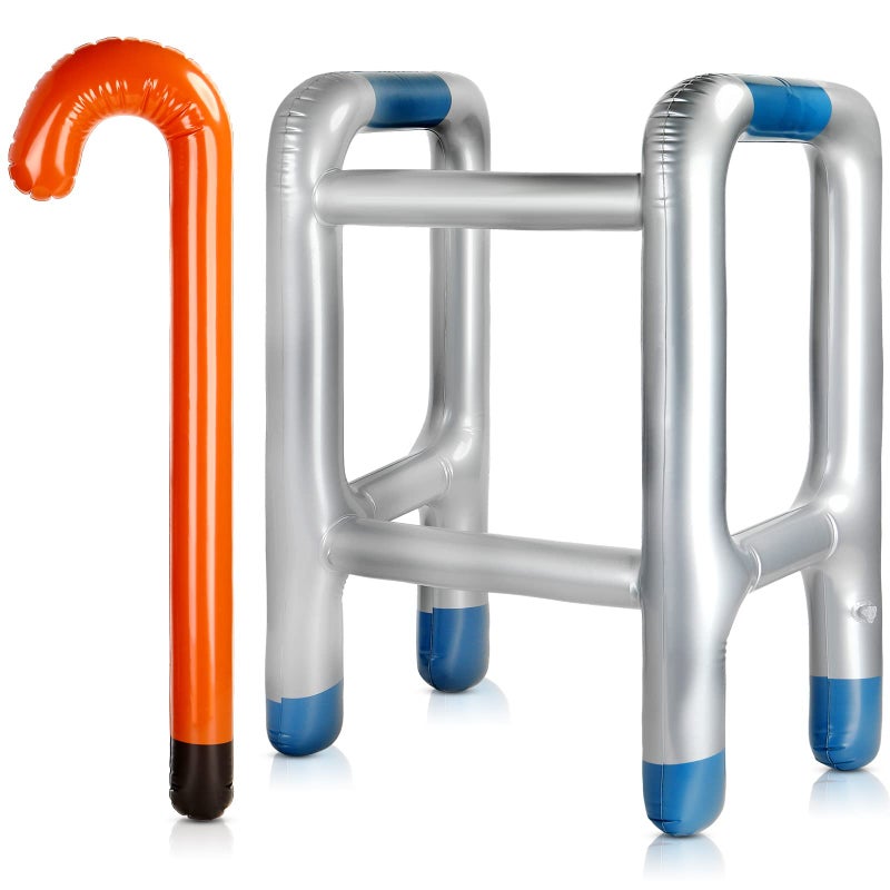 Zonon 2 Pcs Inflatable Walker and Cane Blow up Toy, Over The Hill Gag Gifts Cane Prop Funny Old Age Accessories for Little Teen 100th Day of School Retirement Dress up Party Decoration - Image 1